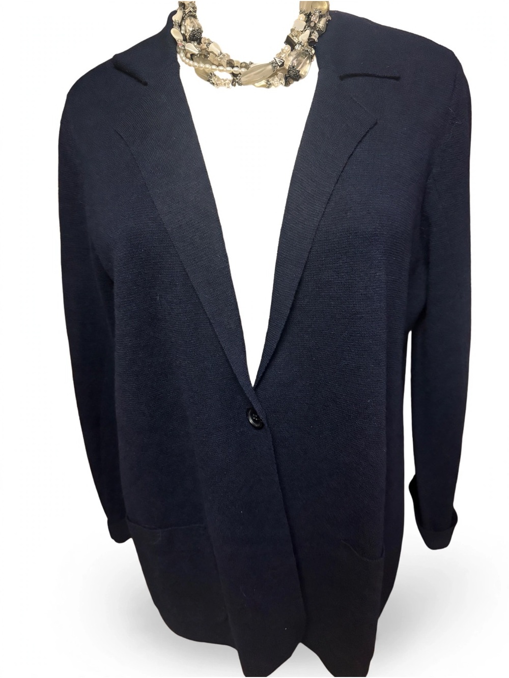 Eileen Fisher XL 100 Wool Navy Single-Button Blazer Jacket excellent condition